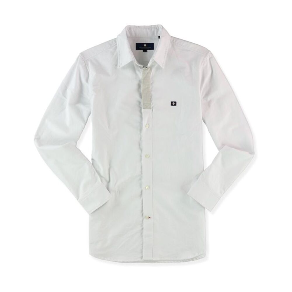 Argyleculture Mens Classic Button Up Shirt, White, M Neck, DM